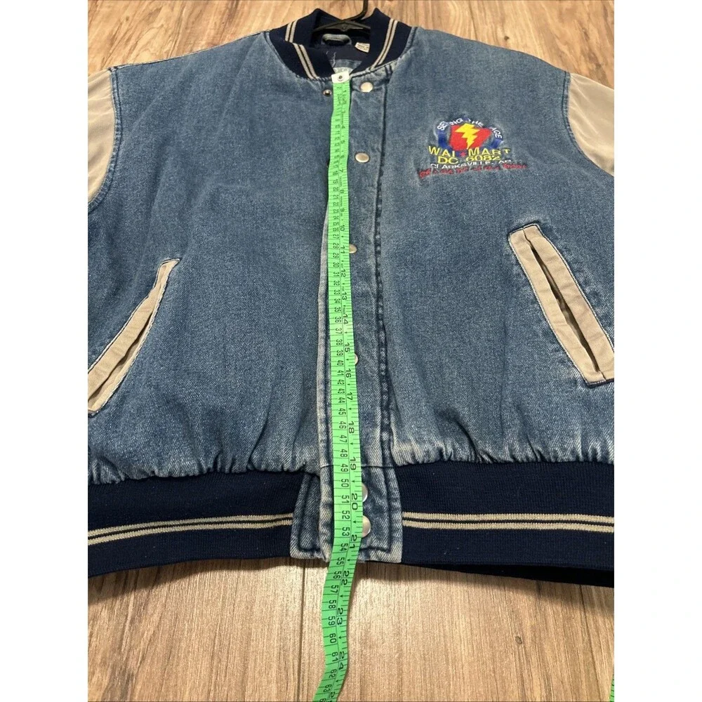 Vintage 90s Canyon Guide Outfitters Wal Mart Varsity Jacket Medium Denim Snap - Picture 13 of 16